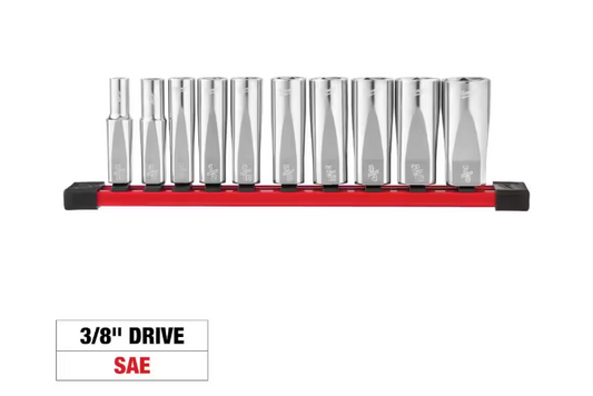 Milwaukee 3/8 in. Drive SAE Deep Well 6-Point Socket Set (10-Piece)