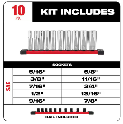 Milwaukee 3/8 in. Drive SAE Deep Well 6-Point Socket Set (10-Piece)