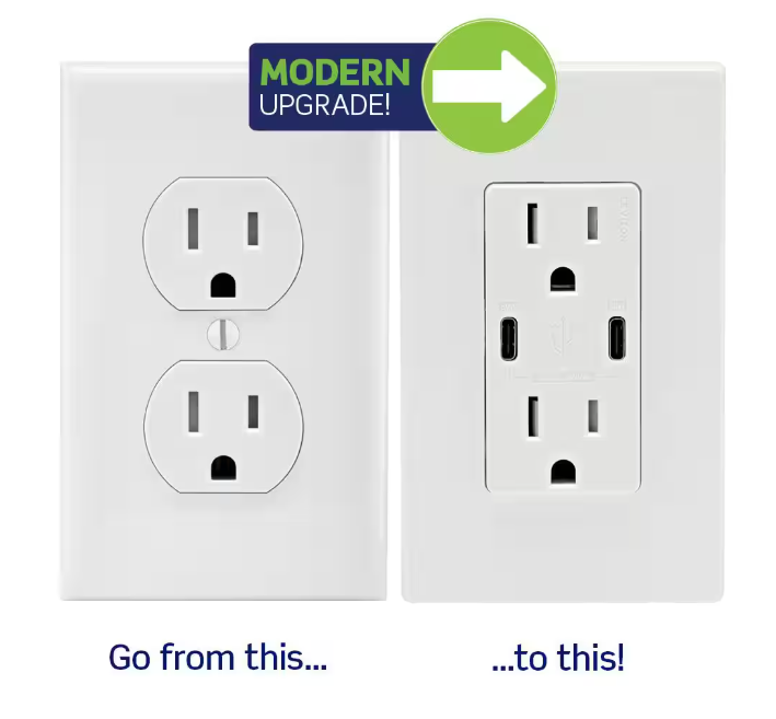Leviton Decora 15 Amp Tamper Resistant Duplex Outlet with 60W USB-C Power Delivery Charger, White (1-Pack) T5636-BW