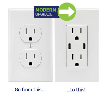 Leviton Decora 15 Amp Tamper Resistant Duplex Outlet with 60W USB-C Power Delivery Charger, White (1-Pack) T5636-BW