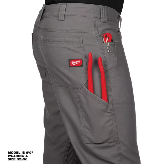 Milwaukee Men's 32 in. x 32 in. Gray Cotton/Polyester/Spandex Flex Work Pants with 6 Pockets