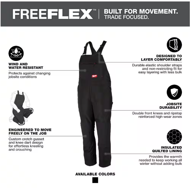 Milwaukee Men's XL-Regular Black FREEFLEX Insulated Bib Overalls