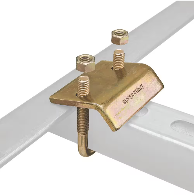 (2-Pack) Superstrut 3-3/16 in. Channel to Beam Strut Clamp with U-Bolt - Gold Galvanized (Strut Fitting)