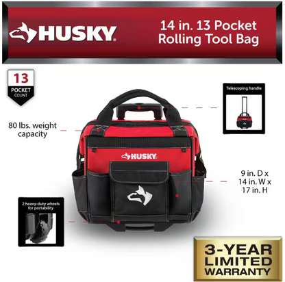 Husky 14 in. 13 Pocket Rolling Tool Bag