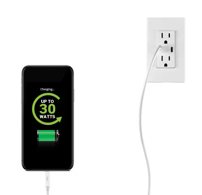 Leviton Decora 15 Amp Tamper Resistant Duplex Outlet with 30W USB-C Power Delivery Charger, Light Almond, (1-Pack) T5635-T