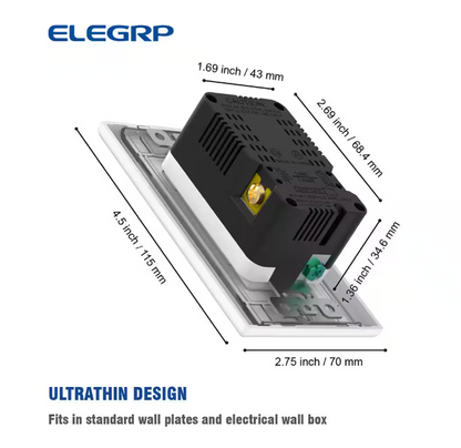 ELEGRP 4 Amp USB Dual Type A In-Wall Charger with 15 Amp Duplex Tamper Resistant Outlet, Wall Plate Included, Black (2-Pack)