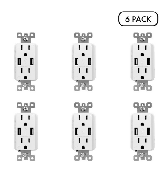 Commercial Electric 3.6 Amp Dual USB Charger and 15 Amp Receptacle, White (6-Pack)