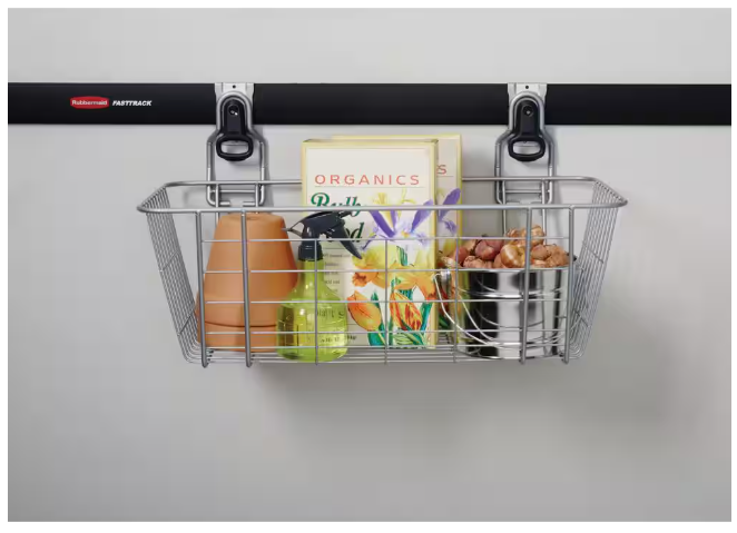 Rubbermaid Fasttrack Garage 24 in. H x 13.13 in. W Wire Mesh Basket,Wall Mounted Storage, Organization Track System for Home/Garage