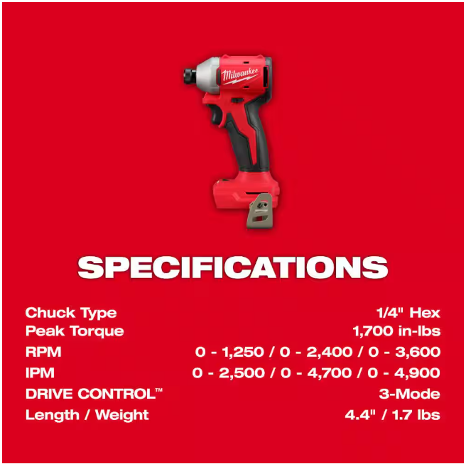Milwaukee M18 18V Lithium-Ion Compact Brushless Cordless 1/4 in. Impact Driver (Tool-Only)