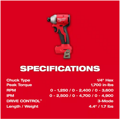 Milwaukee M18 18V Lithium-Ion Compact Brushless Cordless 1/4 in. Impact Driver (Tool-Only)