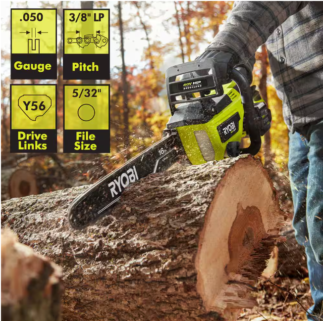 RYOBI 16 in. 0.050-Gauge Replacement Full Complement Standard Chainsaw Chain, 56 Links