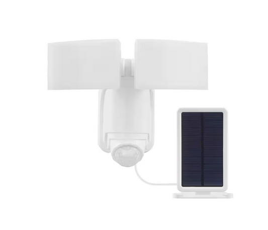 Defiant 180° White Motion Sensor Solar Powered Outdoor 2-Head LED Security Flood Light 1400 Lumens