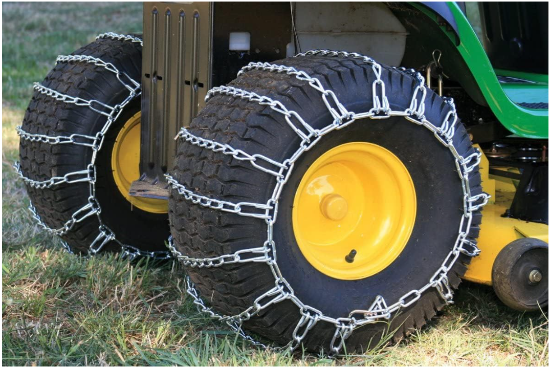 OakTen Set of 2 Tire Chains for Lawn Garden Tractors Mowers and Rider, 2-Link, Fits for Tire Size 22x9.5x12 22x11x10 23x10x12