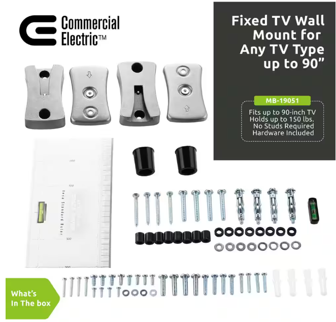 Commercial Electric Fixed TV Wall Mount for 26 in. - 90 in. TVs
