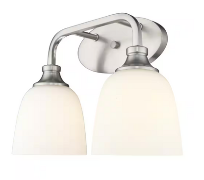 Millennium Lighting Alberta 15 in. 2-Light Brushed Nickel Vanity Light with White Glass