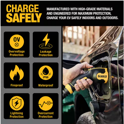 DEWALT Level-2 Portable Electric Vehicle EV Charger up to 32 Amps, 120-240-Volt AC 7.6 KW, 25 Ft. Cable, Weatherproof