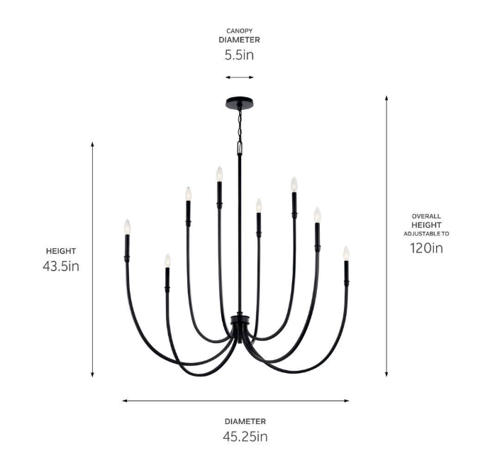 KICHLER Malene 45.25 in. 8-Light Black Traditional Candle Foyer Chandelier for Dining Room