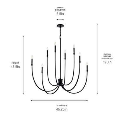 KICHLER Malene 45.25 in. 8-Light Black Traditional Candle Foyer Chandelier for Dining Room