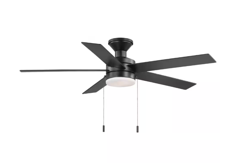Hampton Bay Caltris 52 in. Integrated LED Indoor/Outdoor Matte Black Ceiling Fan with Light and Pull Chains Included