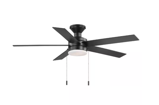 Hampton Bay Caltris 52 in. Integrated LED Indoor/Outdoor Matte Black Ceiling Fan with Light and Pull Chains Included