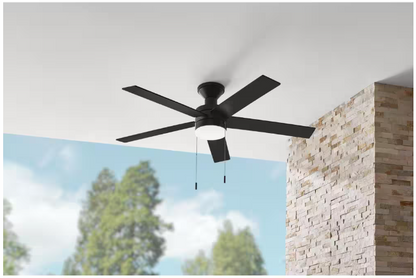 Hampton Bay Caltris 52 in. Integrated LED Indoor/Outdoor Matte Black Ceiling Fan with Light and Pull Chains Included