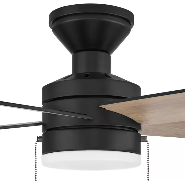 Hampton Bay Caltris 52 in. Integrated LED Indoor/Outdoor Matte Black Ceiling Fan with Light and Pull Chains Included