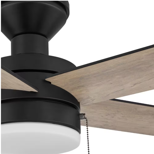 Hampton Bay Caltris 52 in. Integrated LED Indoor/Outdoor Matte Black Ceiling Fan with Light and Pull Chains Included