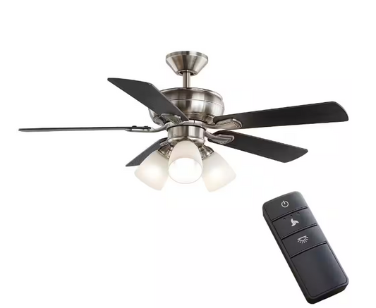 Hampton Bay Riley 44 in. Indoor LED Brushed Nickel Ceiling Fan with Light Kit, 5 QuickInstall Reversible Blades and Remote Control