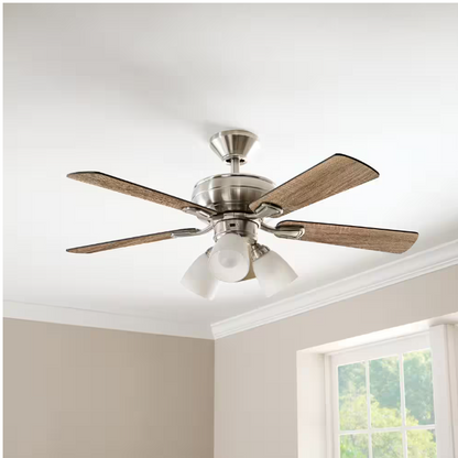 Hampton Bay Riley 44 in. Indoor LED Brushed Nickel Ceiling Fan with Light Kit, 5 QuickInstall Reversible Blades and Remote Control