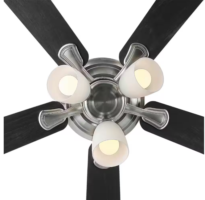 Hampton Bay Riley 44 in. Indoor LED Brushed Nickel Ceiling Fan with Light Kit, 5 QuickInstall Reversible Blades and Remote Control
