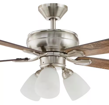 Hampton Bay Riley 44 in. Indoor LED Brushed Nickel Ceiling Fan with Light Kit, 5 QuickInstall Reversible Blades and Remote Control
