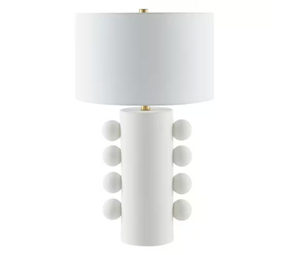 Meyer&Cross Jurrah 26.75 in. Matte White Ceramic Table Lamp with Fabric Shade