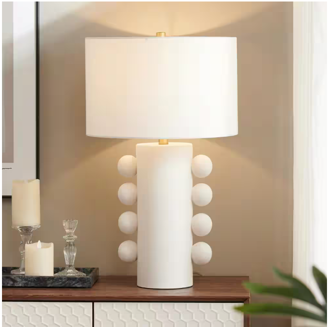 Meyer&Cross Jurrah 26.75 in. Matte White Ceramic Table Lamp with Fabric Shade