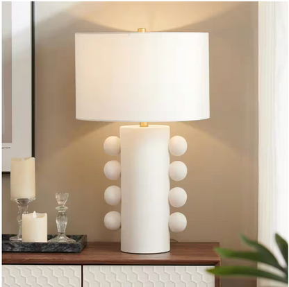 Meyer&Cross Jurrah 26.75 in. Matte White Ceramic Table Lamp with Fabric Shade