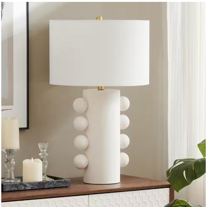 Meyer&Cross Jurrah 26.75 in. Matte White Ceramic Table Lamp with Fabric Shade
