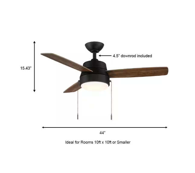 Hampton Bay Caprice 44 in. Integrated LED Indoor Matte Black Ceiling Fan with Light Kit