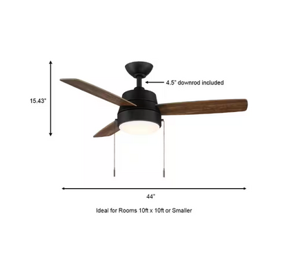 Hampton Bay Caprice 44 in. Integrated LED Indoor Matte Black Ceiling Fan with Light Kit