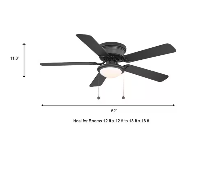 Hugger 52 in. LED Indoor Black Ceiling Fan with Light Kit