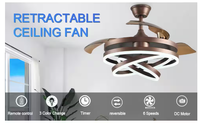 Oaks Aura Boca 42 in. LED Indoor Brown DIY Shape 6-Speed Retractable Ceiling Fan with Light, Latest DC Motor and Remote Control