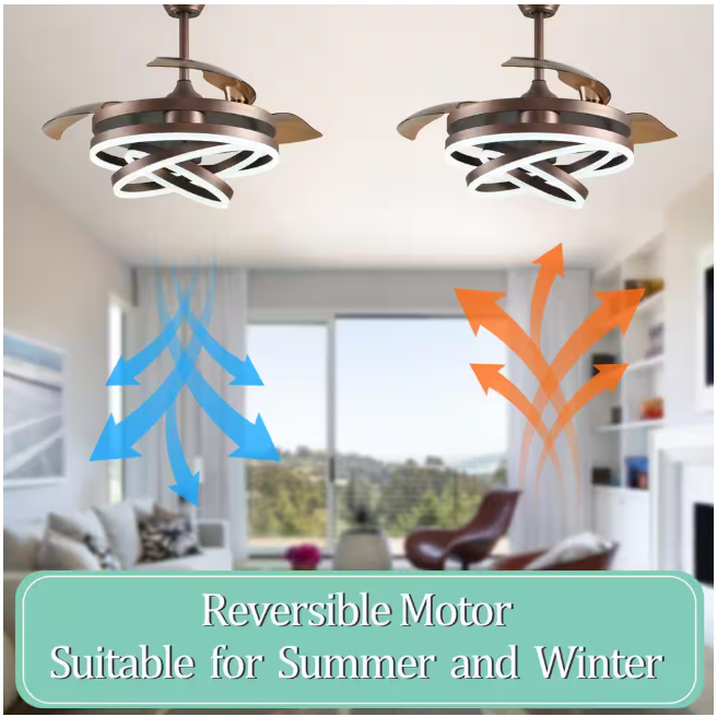 Oaks Aura Boca 42 in. LED Indoor Brown DIY Shape 6-Speed Retractable Ceiling Fan with Light, Latest DC Motor and Remote Control