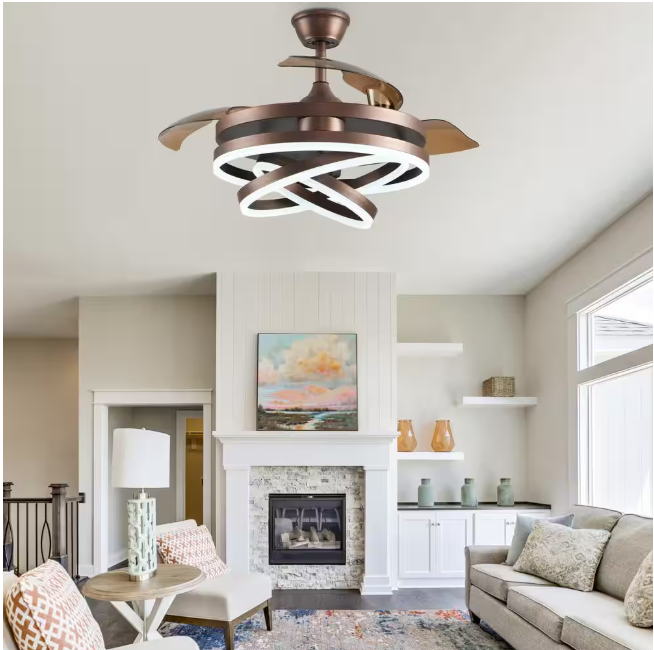 Oaks Aura Boca 42 in. LED Indoor Brown DIY Shape 6-Speed Retractable Ceiling Fan with Light, Latest DC Motor and Remote Control