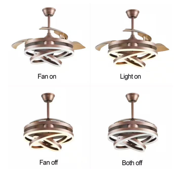 Oaks Aura Boca 42 in. LED Indoor Brown DIY Shape 6-Speed Retractable Ceiling Fan with Light, Latest DC Motor and Remote Control
