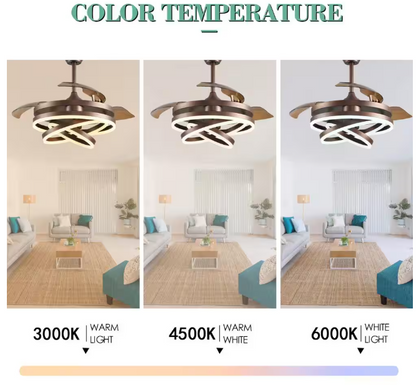 Oaks Aura Boca 42 in. LED Indoor Brown DIY Shape 6-Speed Retractable Ceiling Fan with Light, Latest DC Motor and Remote Control
