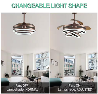 Oaks Aura Boca 42 in. LED Indoor Brown DIY Shape 6-Speed Retractable Ceiling Fan with Light, Latest DC Motor and Remote Control