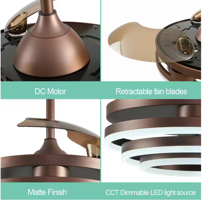 Oaks Aura Boca 42 in. LED Indoor Brown DIY Shape 6-Speed Retractable Ceiling Fan with Light, Latest DC Motor and Remote Control