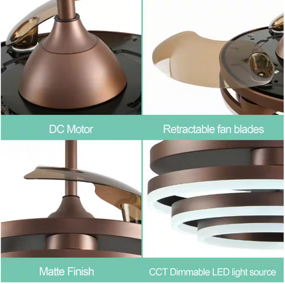 Oaks Aura Boca 42 in. LED Indoor Brown DIY Shape 6-Speed Retractable Ceiling Fan with Light, Latest DC Motor and Remote Control