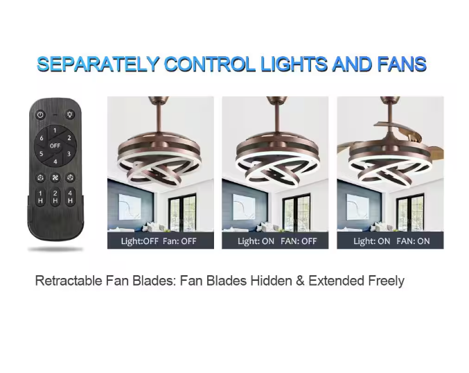 Oaks Aura Boca 42 in. LED Indoor Brown DIY Shape 6-Speed Retractable Ceiling Fan with Light, Latest DC Motor and Remote Control