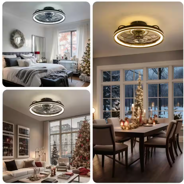 FANNEHONNE 19 in. Indoor Integrated LED Modern Farmhouse Ceiling Fan with Light, Flush Mount Light Black for Low Profile Room