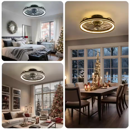 FANNEHONNE 19 in. Indoor Integrated LED Modern Farmhouse Ceiling Fan with Light, Flush Mount Light Black for Low Profile Room