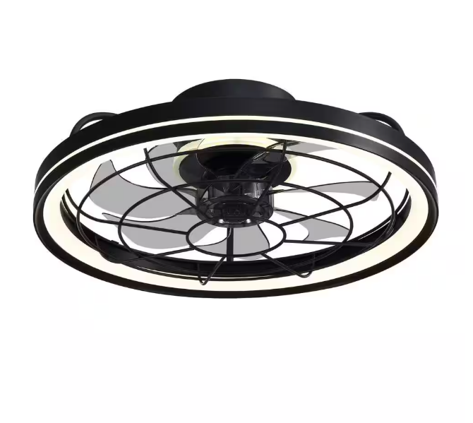 FANNEHONNE 19 in. Indoor Integrated LED Modern Farmhouse Ceiling Fan with Light, Flush Mount Light Black for Low Profile Room